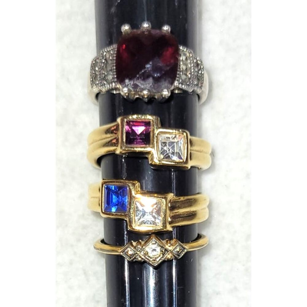 4 Pc Ring Lot Signed Avon Premier Designs 3 Size 8 1 Size 7 Blue Purple Maroon